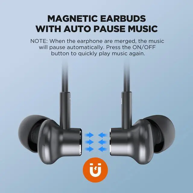 Alt view image 5 of 7 - HTC Neckband Bluetooth Headphones, Bluetooth 5.3 Wireless Headphones Stereo Bass in-Ear Headsets with Mic, IPX5 Waterproof Earbuds, Neckband Earphones for Sport, Workout