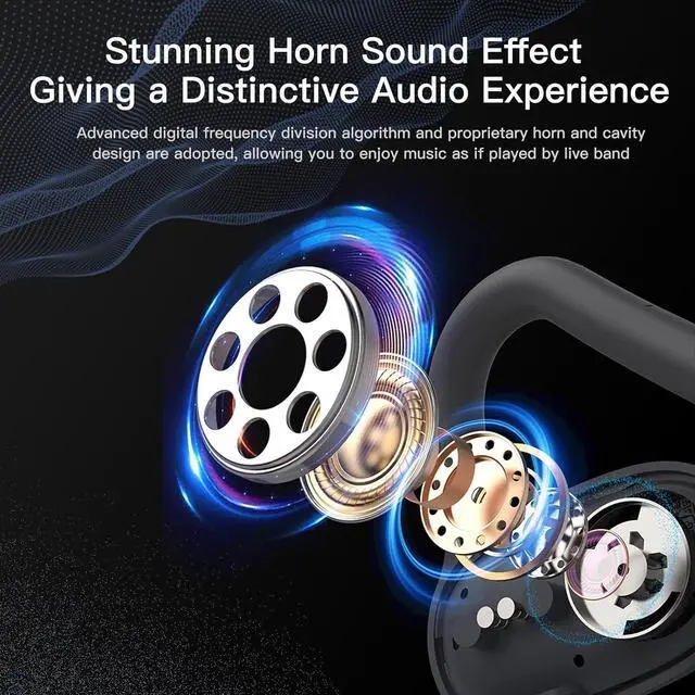 Alt view image 2 of 7 - Ulian Open Ear Sports Headphones, Air Conduction Bluetooth 5.3 Wireless Headset with Deep Bass, Noise Canceling and Comfort Wearing, IPX6 Waterproof Sports Earbuds for Gym, Workout, Running, Cycling