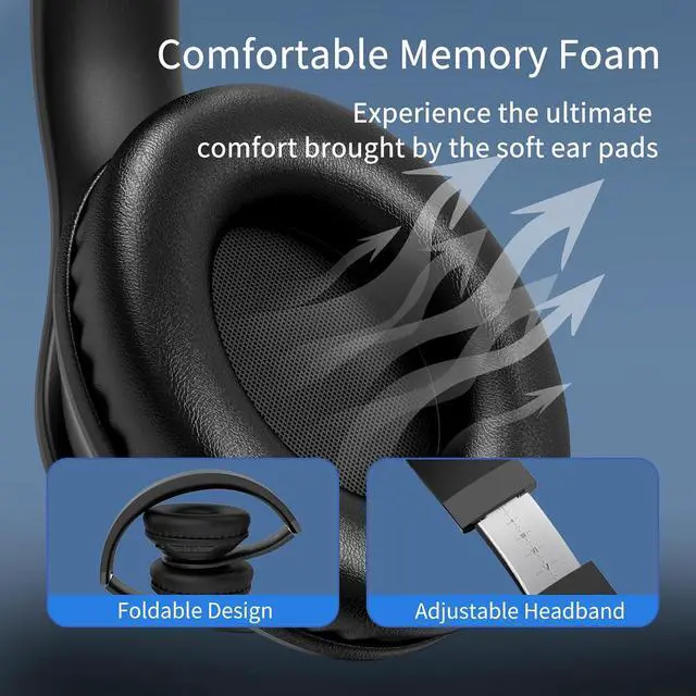 Alt view image 4 of 7 - Uliptz Wireless Bluetooth Headphones, 65H Playtime, 6 EQ Sound Modes, HiFi Stereo Over Ear Headphones with Microphone, Foldable Lightweight Bluetooth 5.3 Headphones for Travel/Office/Cellphone/PC