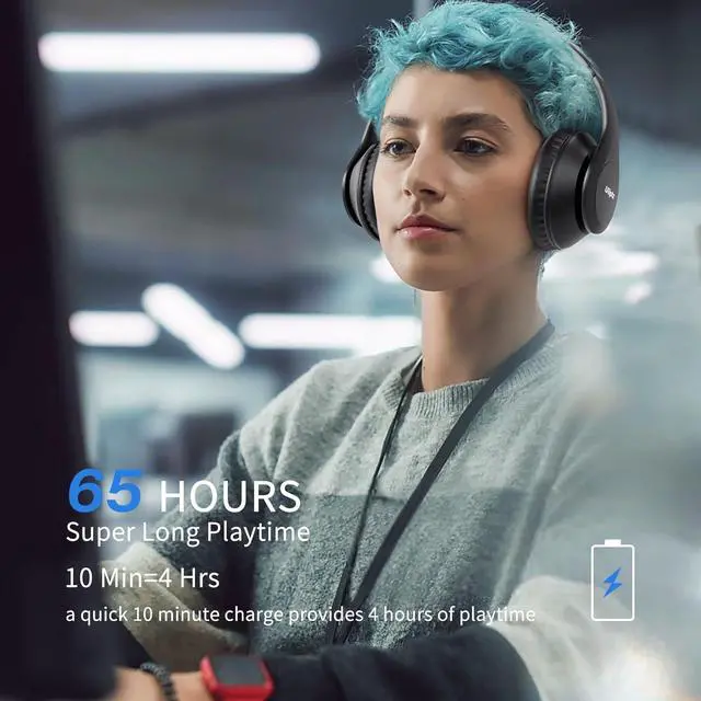Alt view image 3 of 7 - Uliptz Wireless Bluetooth Headphones, 65H Playtime, 6 EQ Sound Modes, HiFi Stereo Over Ear Headphones with Microphone, Foldable Lightweight Bluetooth 5.3 Headphones for Travel/Office/Cellphone/PC