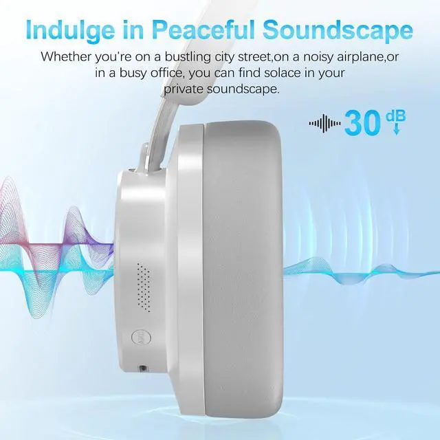 Alt view image 3 of 7 - Noise Cancelling Headphones Wireless Bluetooth, Over Ear Headphones Bluetooth with Microphone, Cancelling Wireless Headphones Over Ear, 65h Playtime, Clear Calls, Comfort Fit For Travel (Grey)