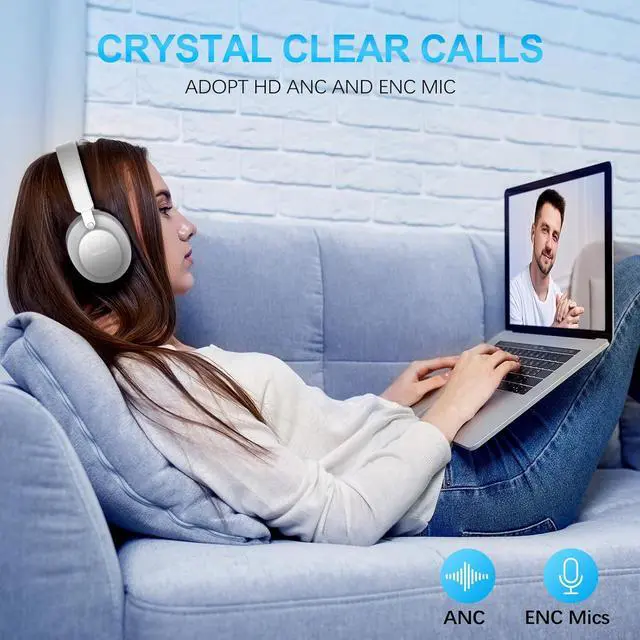 Alt view image 4 of 7 - Noise Cancelling Headphones Wireless Bluetooth, Over Ear Headphones Bluetooth with Microphone, Cancelling Wireless Headphones Over Ear, 65h Playtime, Clear Calls, Comfort Fit For Travel (Grey)