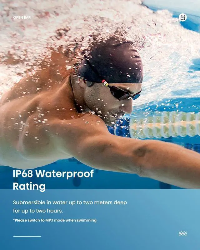 Alt view image 3 of 6 - Swimming headphones-bone conduction headphones, IP68 waterproof built-in MP3 player 32G memory, underwater swimming headphone, wireless open Earphones Bluetooth 5.3, for running, cycling (black)