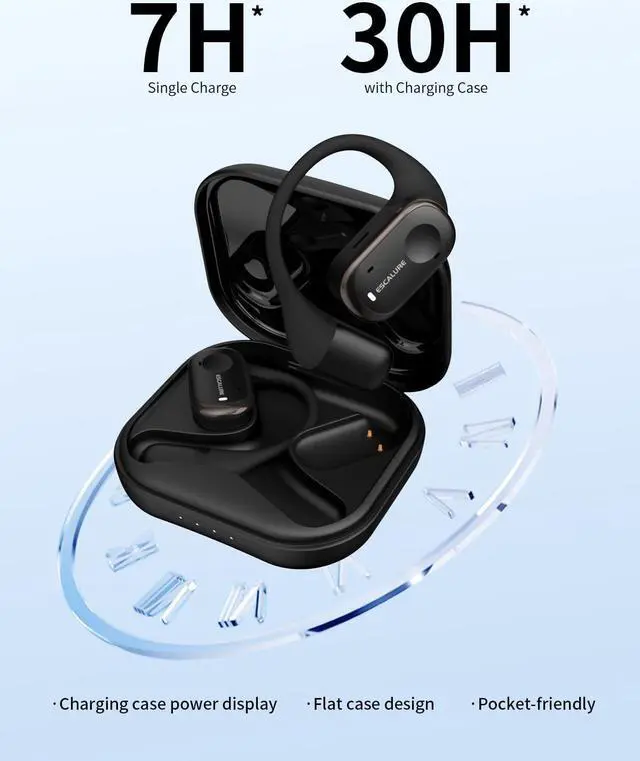 Alt view image 7 of 7 - Open Ear Headphones Wireless Bluetooth with 4-Mic, 30H Playtime Open Ear Earbuds, IPX5 Sweat Resistant Open Ear Buds with Earhooks, Deep Bass Open Ear Wireless Earbuds, Lightweight, Black