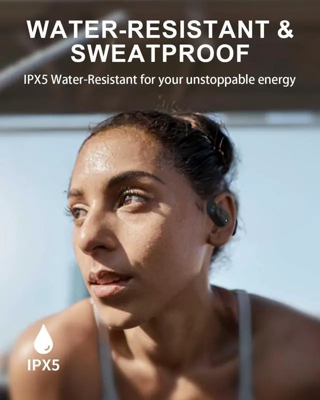 Alt view image 5 of 7 - Open Ear Headphones Wireless Bluetooth with 4-Mic, 30H Playtime Open Ear Earbuds, IPX5 Sweat Resistant Open Ear Buds with Earhooks, Deep Bass Open Ear Wireless Earbuds, Lightweight, Black