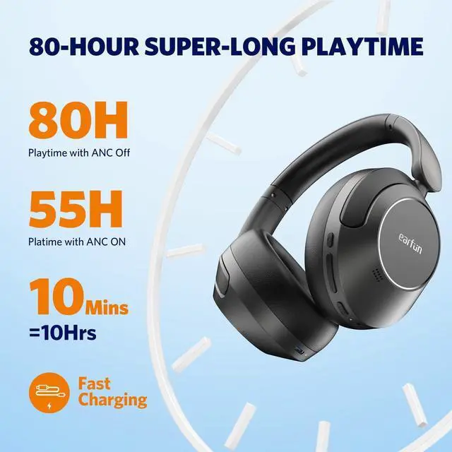 Alt view image 5 of 7 - EarFun Wave Pro Active Noise Canceling Headphones, Wireless Over Ear Bluetooth Headphones, LDAC Hi-Res Sound, 5 Mics AI Clear Call, 80H Playtime, Multipoint Connection, Comfort Fit, Custom EQ via App