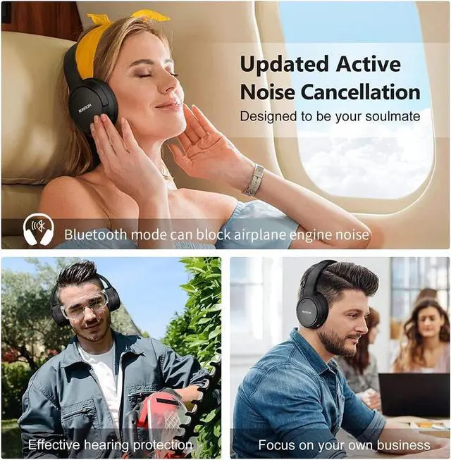 Alt view image 5 of 7 - RUNOLIM Hybrid Active Noise Cancelling Headphones, Wireless Over Ear Bluetooth Headphones with Microphone, 70H Playtime, Foldable Headphones with HiFi Audio, Deep Bass for Home Travel Office