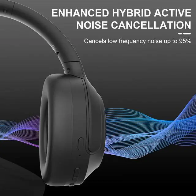 Alt view image 2 of 7 - T-fun NC50 Hybrid Active Noise Cancelling Headphones Wireless Bluetooth 5.3, Foldable Over Ear Headphones, Custom EQ via App, 65 Hours Playtime, Low Latency Game Mode, Multipoint Connection