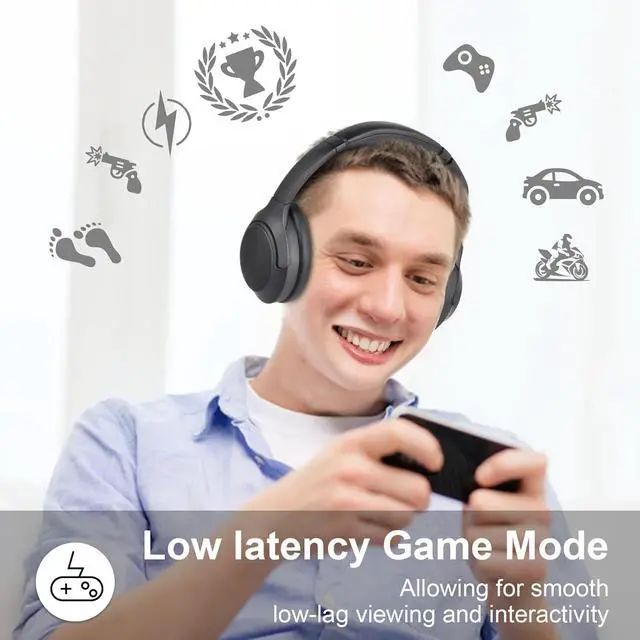Alt view image 4 of 7 - T-fun NC50 Hybrid Active Noise Cancelling Headphones Wireless Bluetooth 5.3, Foldable Over Ear Headphones, Custom EQ via App, 65 Hours Playtime, Low Latency Game Mode, Multipoint Connection