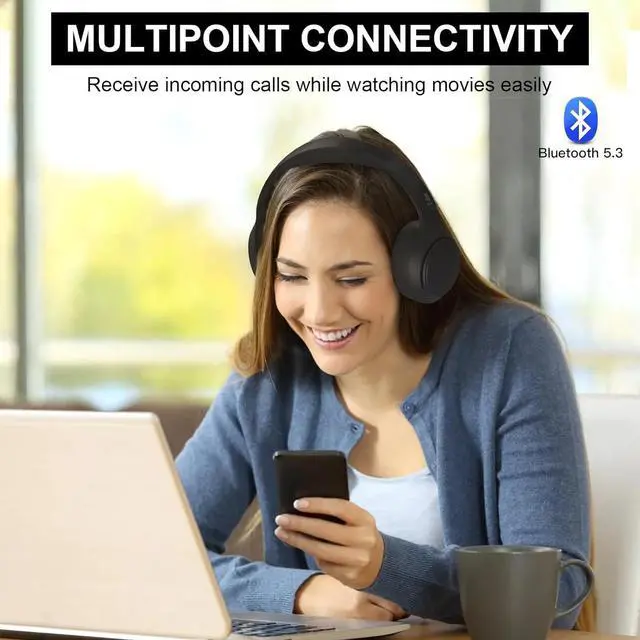 Alt view image 7 of 7 - T-fun NC50 Hybrid Active Noise Cancelling Headphones Wireless Bluetooth 5.3, Foldable Over Ear Headphones, Custom EQ via App, 65 Hours Playtime, Low Latency Game Mode, Multipoint Connection