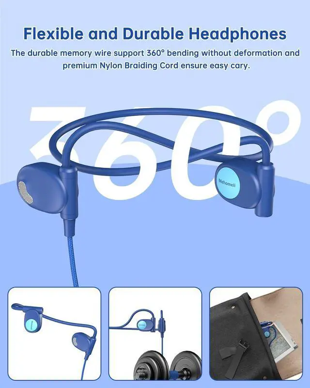 Alt view image 5 of 6 - Kid Headphones for School, Air Conduction Open Ear Headphones, 3.5mm Jack Wired Cord, Ultra-Comfort, Ergonomic and Lightweight Design Perfect for School and Outdoor Activities-Blue