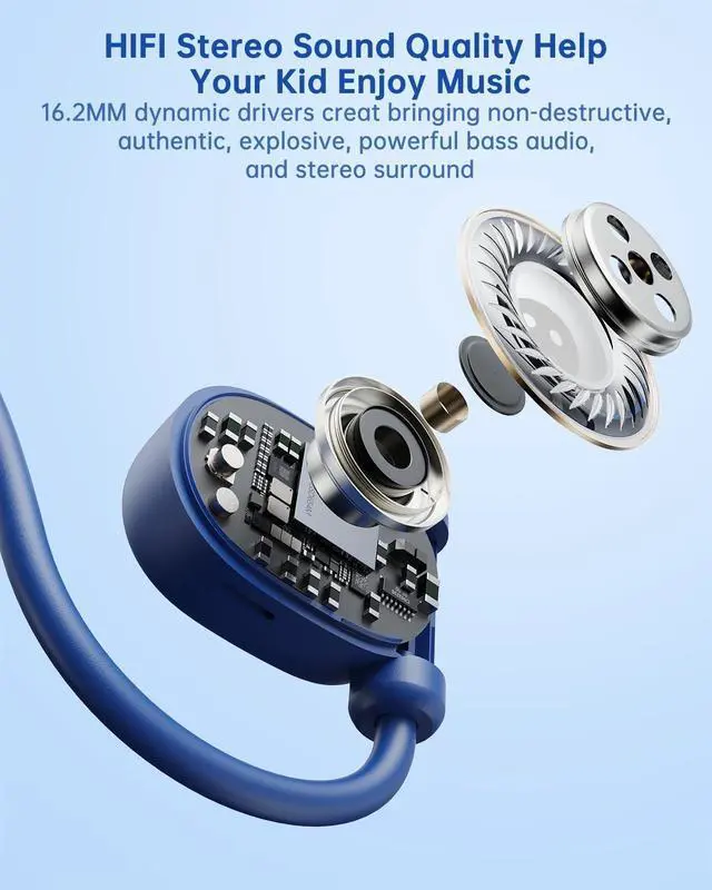 Alt view image 6 of 6 - Kid Headphones for School, Air Conduction Open Ear Headphones, 3.5mm Jack Wired Cord, Ultra-Comfort, Ergonomic and Lightweight Design Perfect for School and Outdoor Activities-Blue