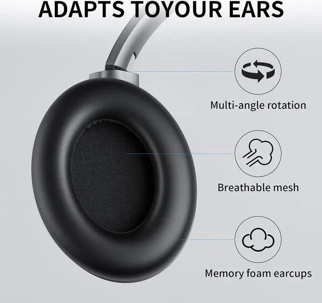 Alt view image 7 of 7 - Hybrid Active Noise Cancelling Headphones with MicrophoneANC Wireless Over Ear Bluetooth Headphones, Hi-Res Audio Custom with 4 EQ Deep Bass, Memory Foam Ear Cups, Quick Charge 60H HiFi Playtime