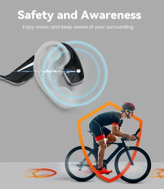 Alt view image 4 of 7 - MONODEAL Bone Conduction Headphones Bluetooth, Open Ear Headphones with Mic, IP67 Waterproof Sport Headset Long Battery Life 15Hrs Wireless Earphones for Running Workout Cycling