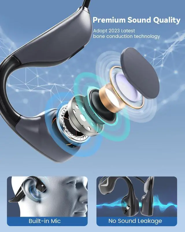 Alt view image 6 of 7 - MONODEAL Bone Conduction Headphones Bluetooth, Open Ear Headphones with Mic, IP67 Waterproof Sport Headset Long Battery Life 15Hrs Wireless Earphones for Running Workout Cycling