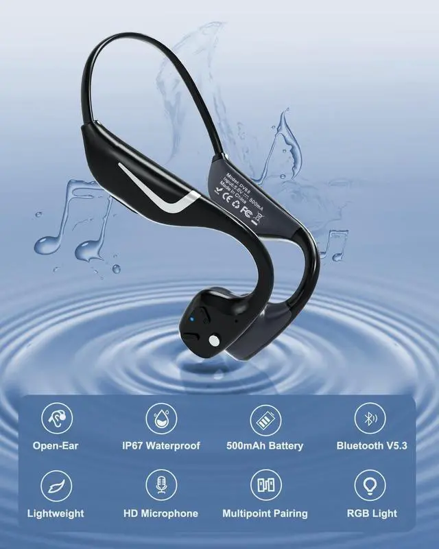 Alt view image 7 of 7 - MONODEAL Bone Conduction Headphones Bluetooth, Open Ear Headphones with Mic, IP67 Waterproof Sport Headset Long Battery Life 15Hrs Wireless Earphones for Running Workout Cycling