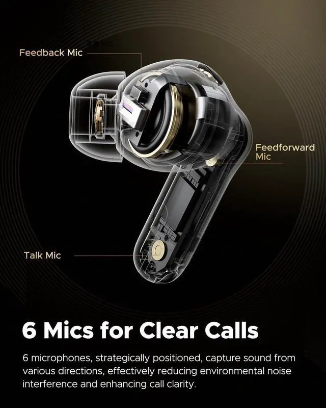 Alt view image 5 of 7 - SoundPEATS Capsule3 Pro+ Wireless Earbuds, Adaptive Noise Cancelling Bluetooth Headphones Hi Res HiFi Stereo Sound with xMEMS Speaker, True Wireless ANC Earphones & LDAC, 6 Mic 43H Playtime