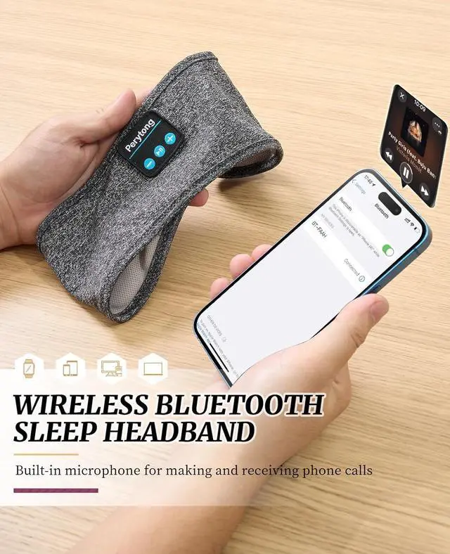 Alt view image 7 of 7 - Perytong Sleep Headphones Wireless, Bluetooth Sports Headband Headphones with Ultra-Thin HD Stereo Speakers Perfect for Sleeping,Workout,Jogging,Yoga,Insomnia, Air Travel, Meditation