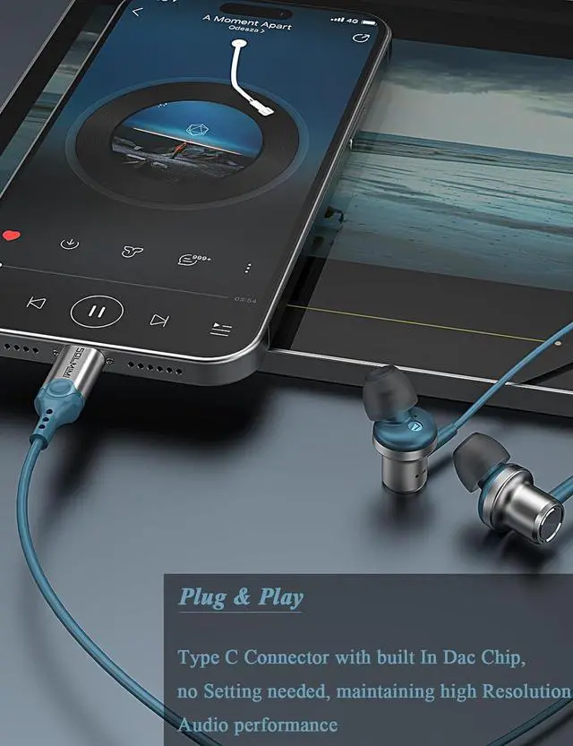 Alt view image 3 of 7 - USB C Headphones Corded for Samsung S22 S21 Ultra S20 S23 Fe,iPhone 15 Pro Max Plus, Noise Cancelling USB Type C Earbuds Earphone with Mic Volume Control Bass Stereo for Music Game Chat