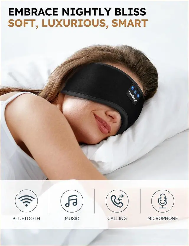 Alt view image 2 of 7 - MUSICOZY Sleep Headphones Bluetooth 5.4 Headband Sleeping Eye Mask for Mom Women Men Wireless Music Earbuds Earphones for Side Sleepers Built-in HD Speakers Cool Gadgets Unique Gifts