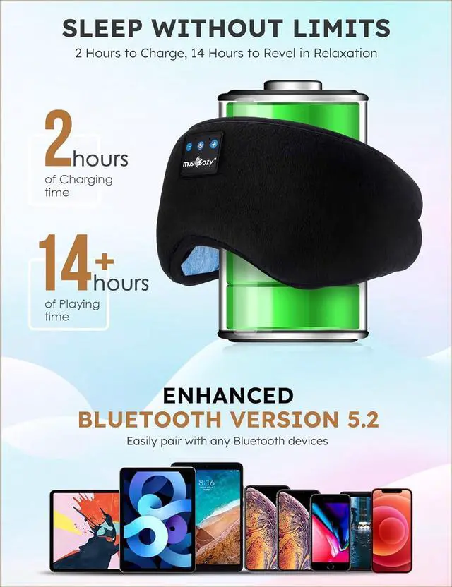 Alt view image 3 of 7 - MUSICOZY Sleep Headphones Bluetooth 5.4 Headband Sleeping Eye Mask for Mom Women Men Wireless Music Earbuds Earphones for Side Sleepers Built-in HD Speakers Cool Gadgets Unique Gifts