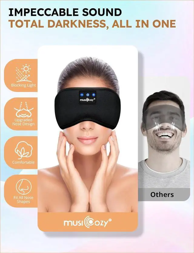 Alt view image 5 of 7 - MUSICOZY Sleep Headphones Bluetooth 5.4 Headband Sleeping Eye Mask for Mom Women Men Wireless Music Earbuds Earphones for Side Sleepers Built-in HD Speakers Cool Gadgets Unique Gifts