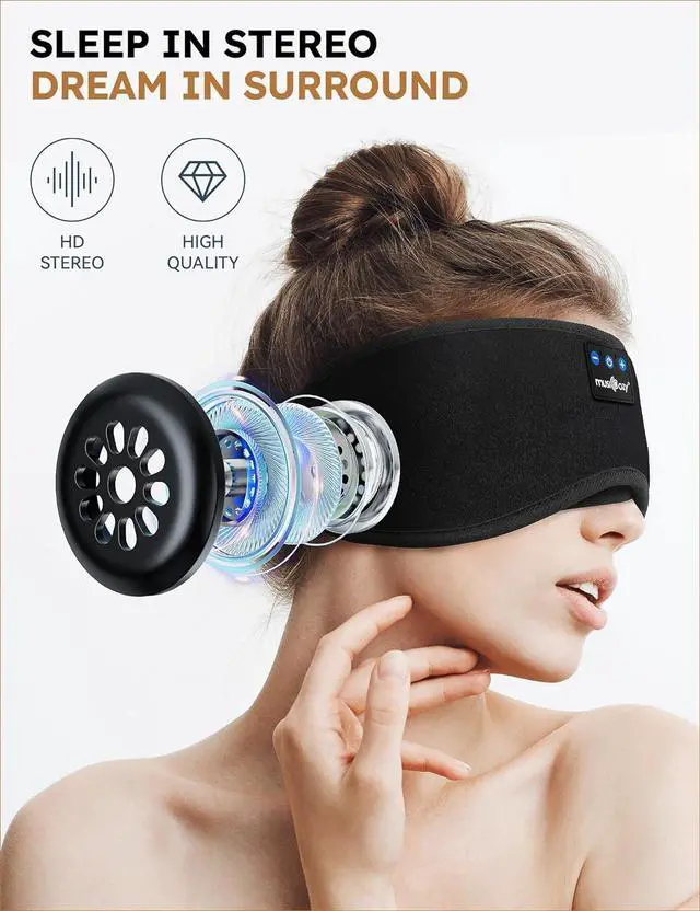 Alt view image 4 of 7 - MUSICOZY Sleep Headphones Bluetooth 5.4 Headband Sleeping Eye Mask for Mom Women Men Wireless Music Earbuds Earphones for Side Sleepers Built-in HD Speakers Cool Gadgets Unique Gifts