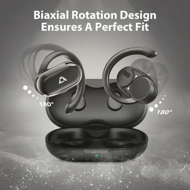 Alt view image 3 of 7 - 1Mii Open Ear Headphones, Wireless Sports Earbuds 60 Hours Long Playtime with Charging Case, Snug Fit Bluetooth Earbuds with Rotatable Ear Hooks, ENC Clear Calls Premium Sound IPX4 Waterproof Black