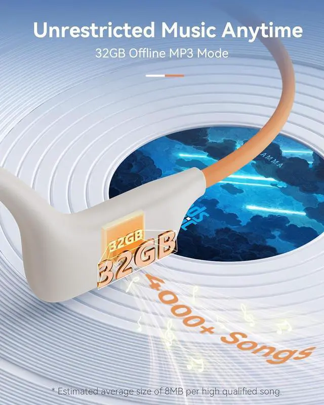 Alt view image 6 of 7 - Open Ear Sport Headphones, Wireless Bone Conduction Earphones, Built-in 32GB MP3,with Mic, IP68, Sweat & Water Resistant, Up to 8 Hours Battery, Bluetooth 5.3,for Running,Workouts