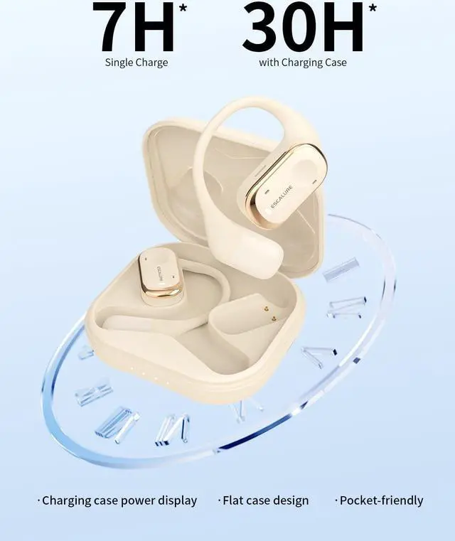 Alt view image 7 of 7 - Open Ear Headphones Wireless Earbuds with 4-Mic, IPX5 Sweat Resistant Open Ear Earbuds Wireless Bluetooth 5.3, 30H Playtime Open Ear Buds with Earhooks, Lightweight for Running, White