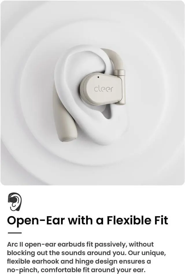 Alt view image 2 of 7 - Cleer ARC II Open-Ear True Wireless Bluetooth Headphones,Snapdragon Sound,Multipoint Connection,Secure Fit,IPX5 Waterproof,Crystal Clear Calls,35 Hours Playtime,for iPhone & Android (Light Grey)