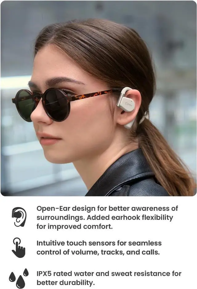 Alt view image 3 of 7 - Cleer ARC II Open-Ear True Wireless Bluetooth Headphones,Snapdragon Sound,Multipoint Connection,Secure Fit,IPX5 Waterproof,Crystal Clear Calls,35 Hours Playtime,for iPhone & Android (Light Grey)