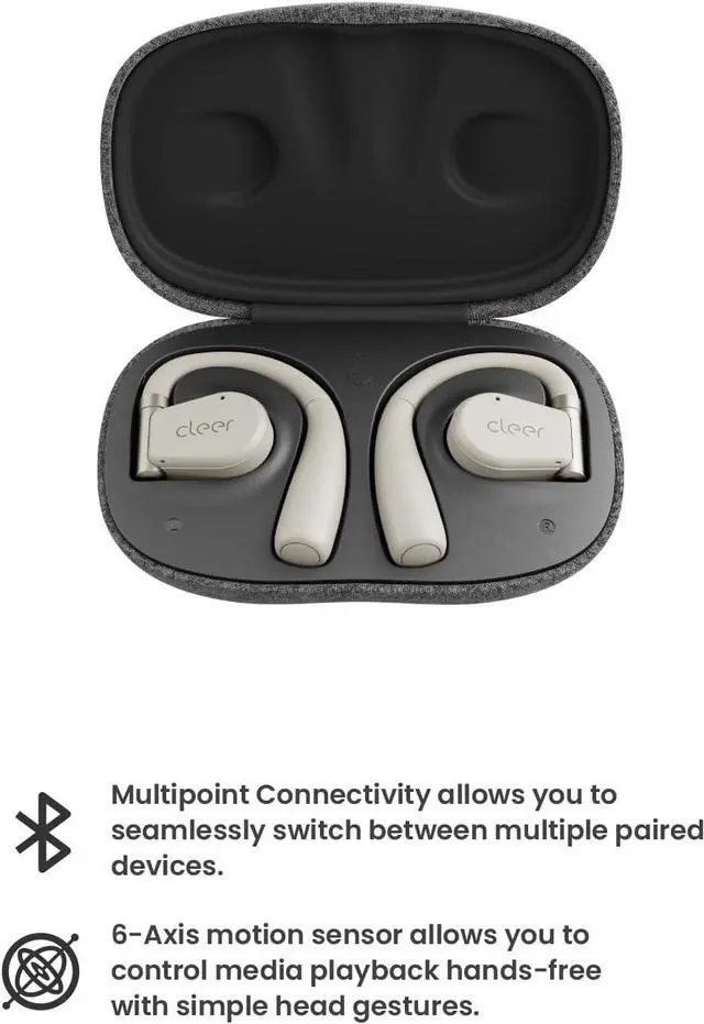Alt view image 5 of 7 - Cleer ARC II Open-Ear True Wireless Bluetooth Headphones,Snapdragon Sound,Multipoint Connection,Secure Fit,IPX5 Waterproof,Crystal Clear Calls,35 Hours Playtime,for iPhone & Android (Light Grey)
