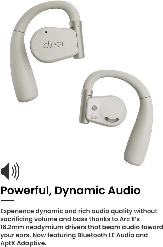 Alt view image 7 of 7 - Cleer ARC II Open-Ear True Wireless Bluetooth Headphones,Snapdragon Sound,Multipoint Connection,Secure Fit,IPX5 Waterproof,Crystal Clear Calls,35 Hours Playtime,for iPhone & Android (Light Grey)