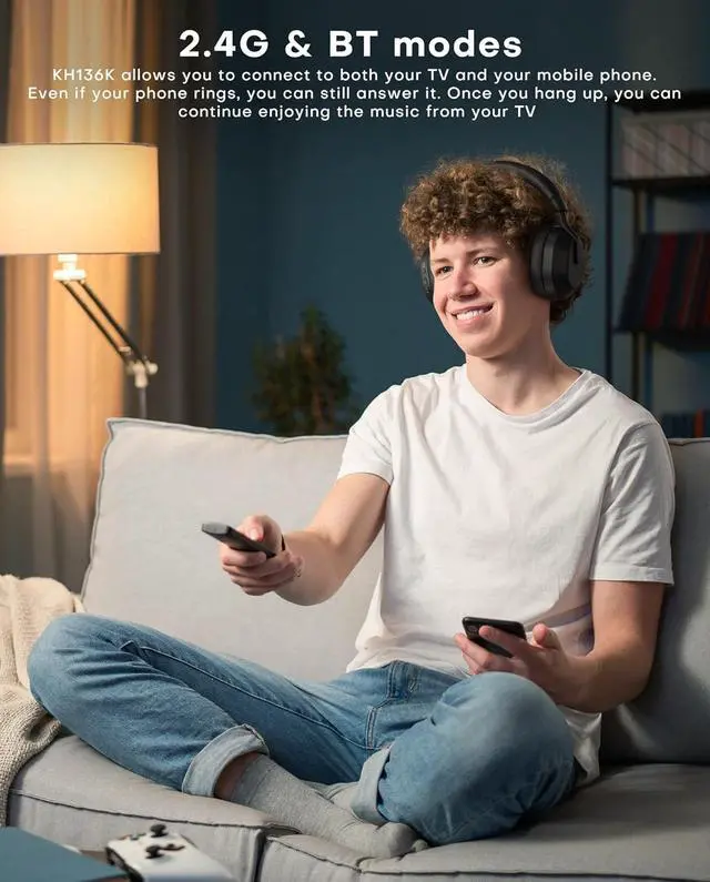 Alt view image 5 of 7 - Wireless Headphones for TV Watching, TV Headphones with LED Display Transmitter Charging Base, No Lip-Sync, Easy Setup & Comfortable Fit for Seniors