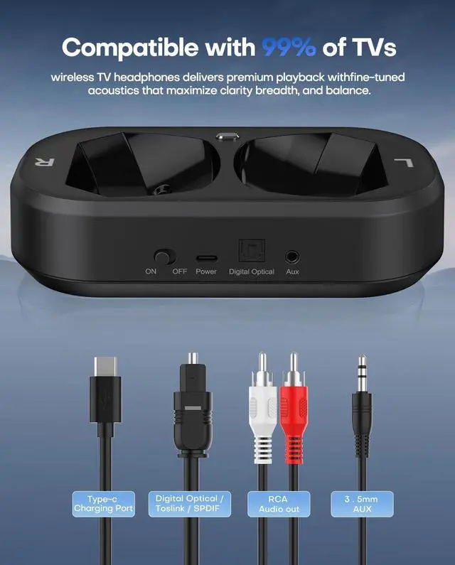 Alt view image 7 of 7 - Wireless Headphones for TV Watching, TV Headphones with LED Display Transmitter Charging Base, No Lip-Sync, Easy Setup & Comfortable Fit for Seniors