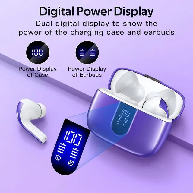 Alt view image 2 of 7 - TAGRY Bluetooth Headphones True Wireless Earbuds 60H Playback LED Power Display Earphones with Wireless Charging Case IPX5 Waterproof in-Ear Earbuds with Mic for TV Smart Phone Laptop Computer Sports
