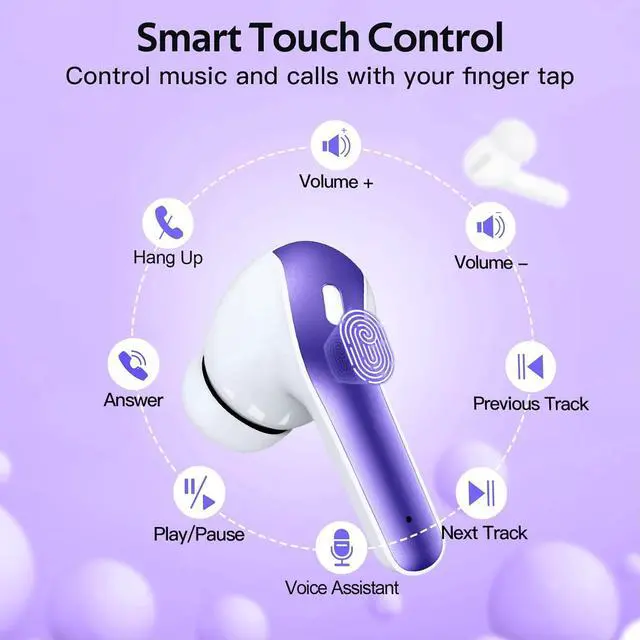 Alt view image 4 of 7 - TAGRY Bluetooth Headphones True Wireless Earbuds 60H Playback LED Power Display Earphones with Wireless Charging Case IPX5 Waterproof in-Ear Earbuds with Mic for TV Smart Phone Laptop Computer Sports