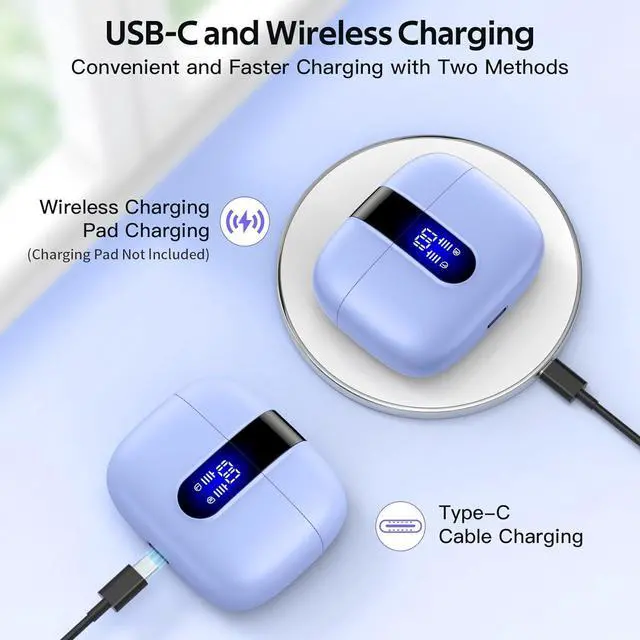 Alt view image 3 of 7 - Bluetooth Headphones True Wireless Earbuds 60H Playback LED Power Display Earphones with Wireless Charging Case IPX5 Waterproof in-Ear Ear buds with Mic for TV Smart Phone Laptop Computer Sports