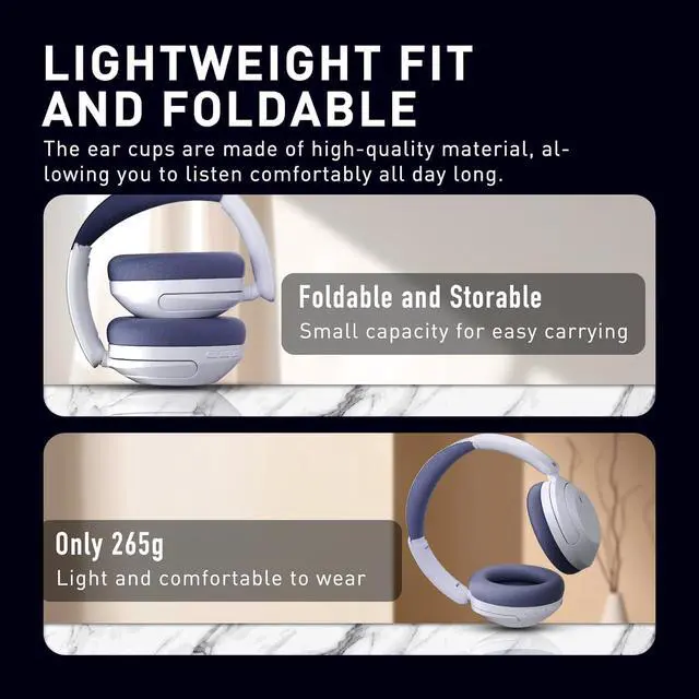 Alt view image 7 of 7 - iKF-T3 Wireless Headphones Bluetooth 5.3 Active Noise Cancelling 125H Playtime Hi-Res Smart App Control 38ms Low Latency Foldable Lightweight Headset for PC Home Travel Office (YunYan-White)