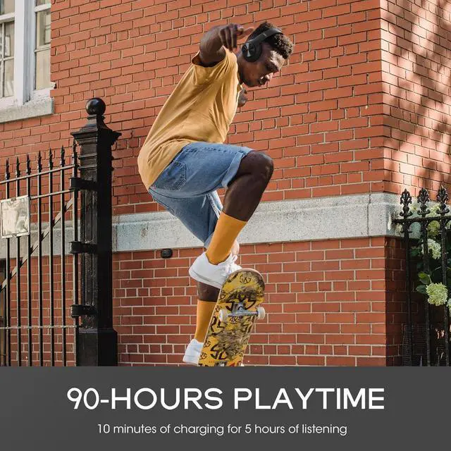 Alt view image 2 of 7 - DOQAUS Bluetooth Headphones Over Ear, 90 Hours Playtime Wireless Headphones with 3 EQ Modes, Noise Isolating HiFi Stereo Headphones with Deep Bass, Microphone, Soft Earpads for Cellphone/PC (Black)