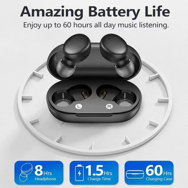 Alt view image 4 of 6 - MOZOTER S8 Mini Wireless Earbuds Bluetooth 5.3 in Ear Light-Weight Headphones,60Hrs Playtime Ear Buds with Charging Case,Smart Ring,Fitness Tracker Premium Sound with Deep Bass for Sport-Black