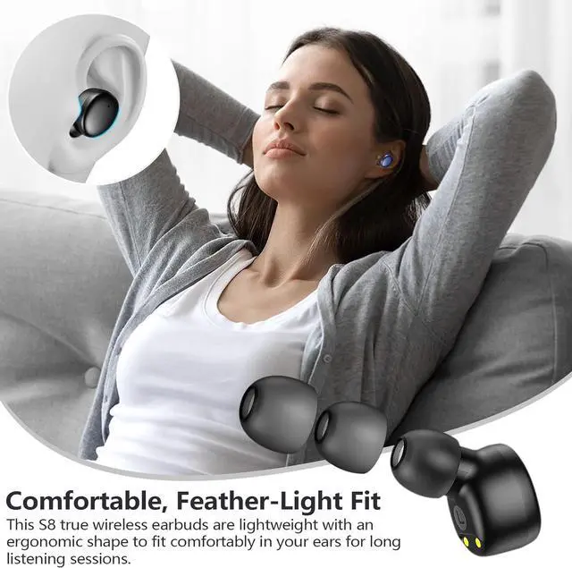 Alt view image 5 of 6 - MOZOTER S8 Mini Wireless Earbuds Bluetooth 5.3 in Ear Light-Weight Headphones,60Hrs Playtime Ear Buds with Charging Case,Smart Ring,Fitness Tracker Premium Sound with Deep Bass for Sport-Black