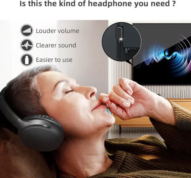 Alt view image 2 of 6 - Wireless Headphones for TV - BKM300 Bluetooth TV Headphones Wireless with 4 Options Output(Optical, AUX, RCA and USB), 165FT Long Range, Higher Volume, 20Hrs, Plug & Play, No Delay
