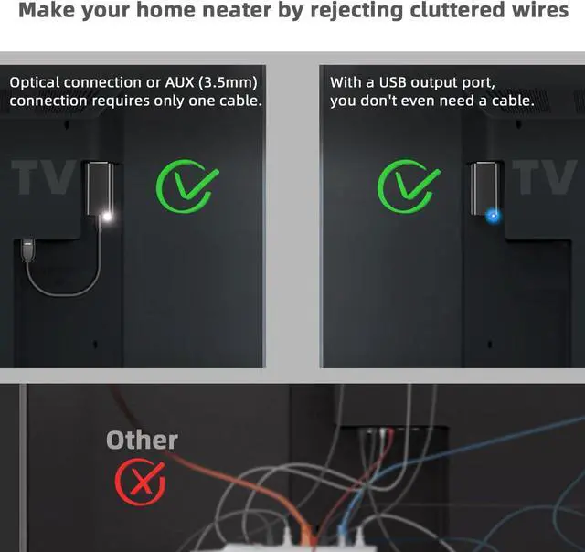 Alt view image 5 of 6 - Wireless Headphones for TV - BKM300 Bluetooth TV Headphones Wireless with 4 Options Output(Optical, AUX, RCA and USB), 165FT Long Range, Higher Volume, 20Hrs, Plug & Play, No Delay