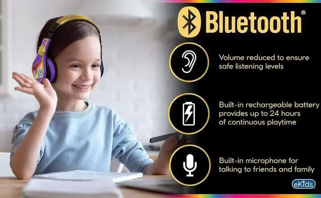 Alt view image 3 of 7 - eKids Rainbow High Kids Bluetooth Headphones, Wireless Headphones with Microphone Includes Aux Cord, Volume Reduced Kids Foldable Headphones for School, Home, or Travel