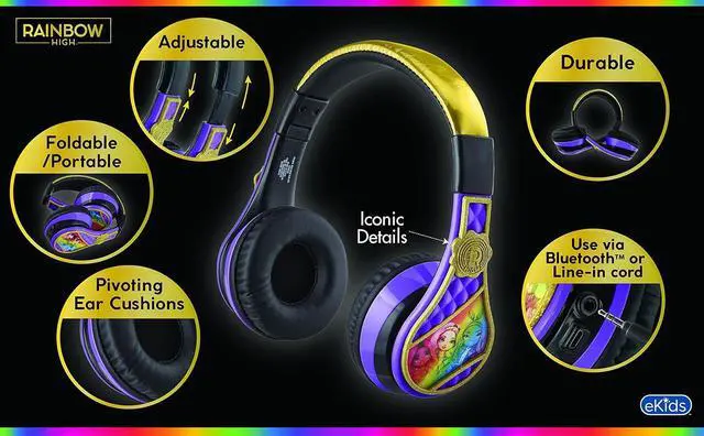 Alt view image 4 of 7 - eKids Rainbow High Kids Bluetooth Headphones, Wireless Headphones with Microphone Includes Aux Cord, Volume Reduced Kids Foldable Headphones for School, Home, or Travel