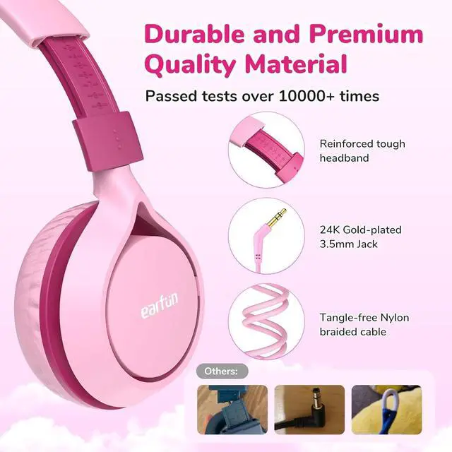 Alt view image 4 of 7 - EarFun S1 Kids Headphones, Foldable Wired Headphones for Kids, 85dB Volume Limit, Stereo Sound, Adjustable Headband, Portable Lightweight On-Ear Headphones for School/Travel/Boys/Girls/PC, Pink