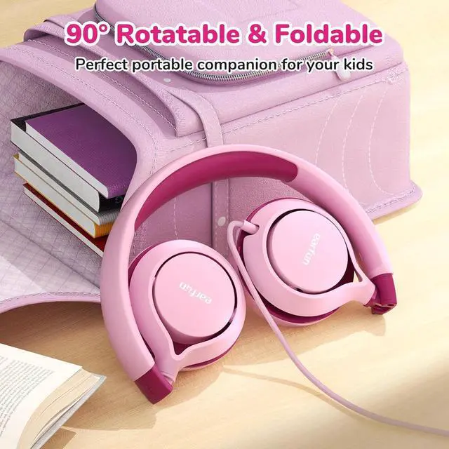 Alt view image 6 of 7 - EarFun S1 Kids Headphones, Foldable Wired Headphones for Kids, 85dB Volume Limit, Stereo Sound, Adjustable Headband, Portable Lightweight On-Ear Headphones for School/Travel/Boys/Girls/PC, Pink