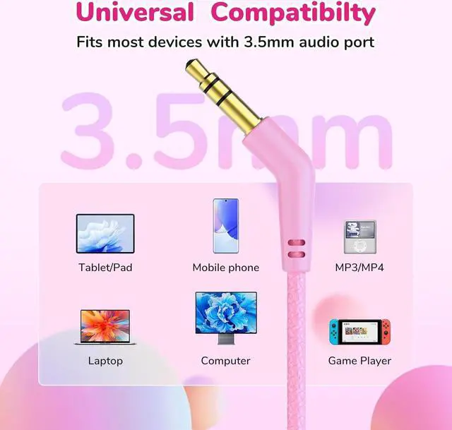 Alt view image 7 of 7 - EarFun S1 Kids Headphones, Foldable Wired Headphones for Kids, 85dB Volume Limit, Stereo Sound, Adjustable Headband, Portable Lightweight On-Ear Headphones for School/Travel/Boys/Girls/PC, Pink